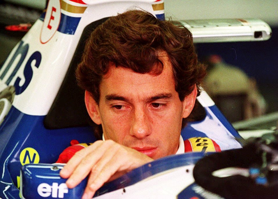 Brazilian Formula One driver Ayrton Senna adjusts